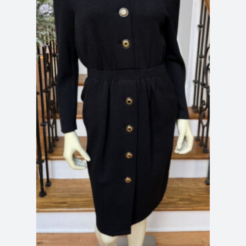 St. John Black Long Sleeve Sheath Dress